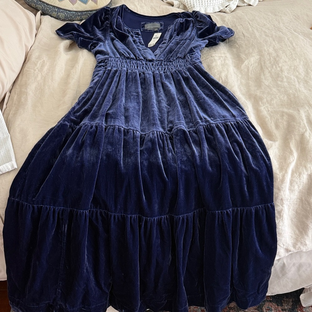 Anthropologie Deep Blue Velvet Maxi Dress